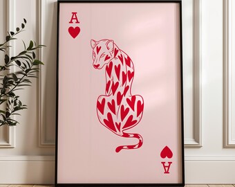 Ace of Hearts Print: Pink Playing Card Wall Art, Modern Decor