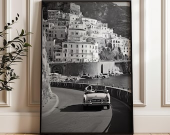 Stampa di auto d'epoca di Amalfi - Arte costiera italiana