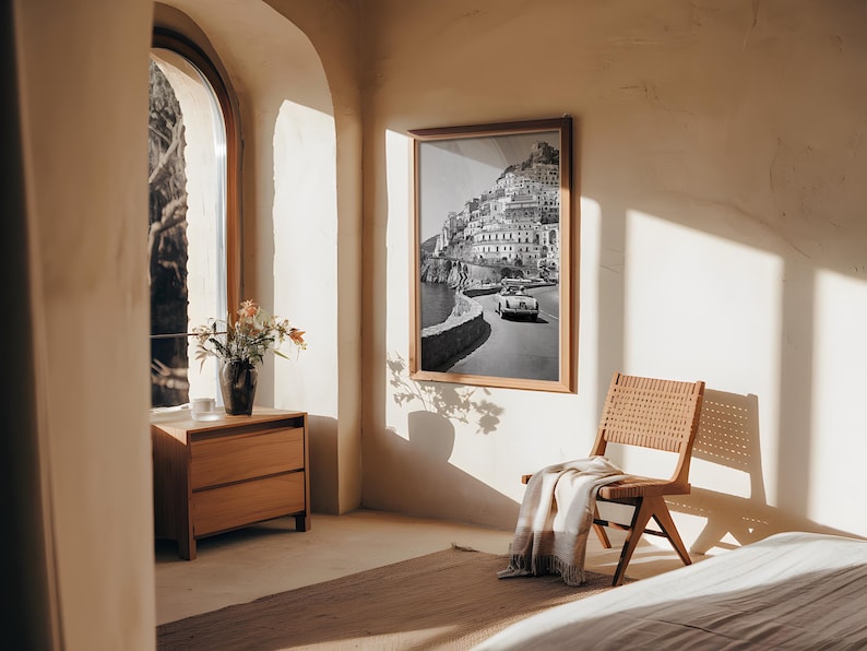 Black and White Amalfi Coast Print: Vintage Italian Car Wall Art image 6