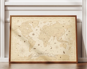 Lienzo enmarcado con mapa del mundo antiguo, arte mural con mapa antiguo, lámina de viaje del viejo mundo