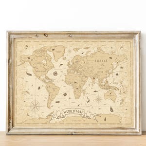 Arte mappa del mondo, grande mappa del mondo, arte murale per aule, arte murale mappa del mondo, arte per camerette, stampa mappa del mondo, arte murale per homeschooling, mappa vintage