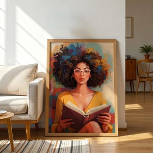 Woman Reading Book Art Print, Book Lover Print, black woman wall art, Woman Art, Trend art, Girl Wall Decor, Afro Art