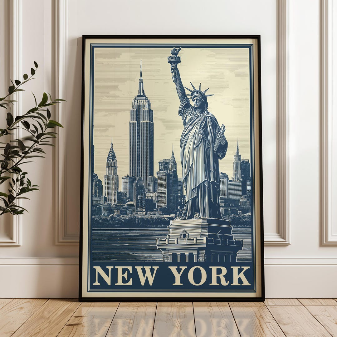 Vintage New York City Canvas Art: Statue of Liberty Retro Travel Poster ...