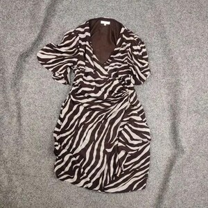 Vintage Miss Sixty Zebrabruine viscose met patroon, zeer mooie mini-jurk