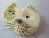 cat with whiskers jewelry pin brooch  by sugargrovepottery on etsy