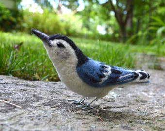 Mr. White Breasted Nuthatch, needle felted bird fiber art