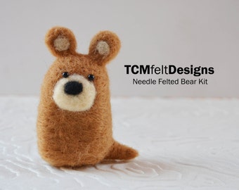 Needle Felting Bear Kit, complete wool fiber animal kit for beginners