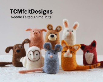 2 needle felting animal kits, wool DIY complete fiber art kits for beginners