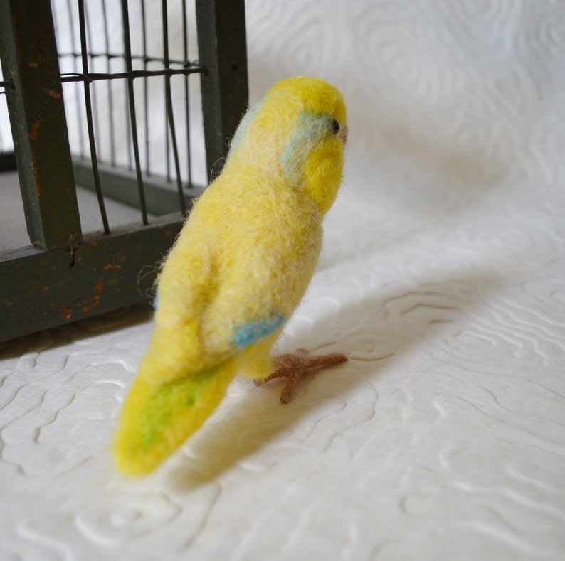 Mr. Yellow Parrotlet with wool legs and feet, needle felted bird, wool fiber art bird sculpture image 3