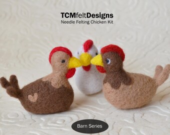 Needle Felting Kit, Chickens, Barn Series, Beginner/Intermediate Level Fiber Art Kit