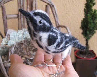 Mr. Black and White Warbler, needle felted bird