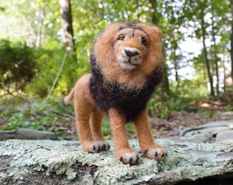 Maliki the Lion, needle felted animal art sculpture