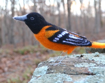 Mr. Baltimore Oriole, needle felted bird sculpture