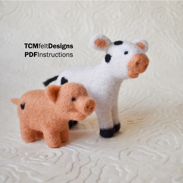 PDF Cow and Pig Barn Series Needle Felting Instructions, Beginner/Intermediate Level Fiber Art