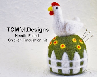 Needle Felting chicken Pincushion Kit, wool fiber kit for beginners and intermediates