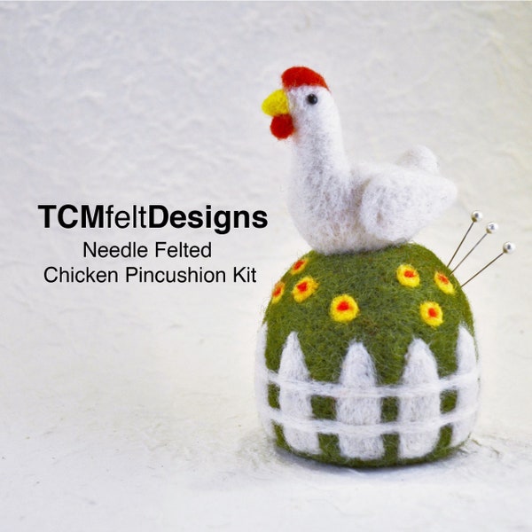 Needle Felting chicken Pincushion Kit, wool fiber kit for beginners and intermediates