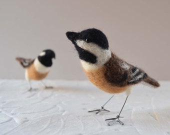 Mr. Black Capped Chickadee, needle felted bird sculpture