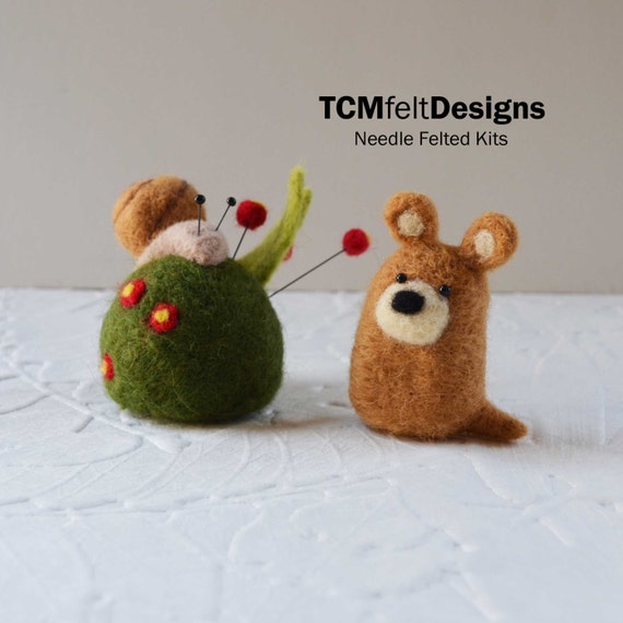 2 Needle Felting Kits, 1 Beginner Kit and 1 Beginner/ Intermediate Snail  Pincushion Kit 