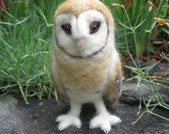 Mr. Barn Owl, needle felted bird sculpture