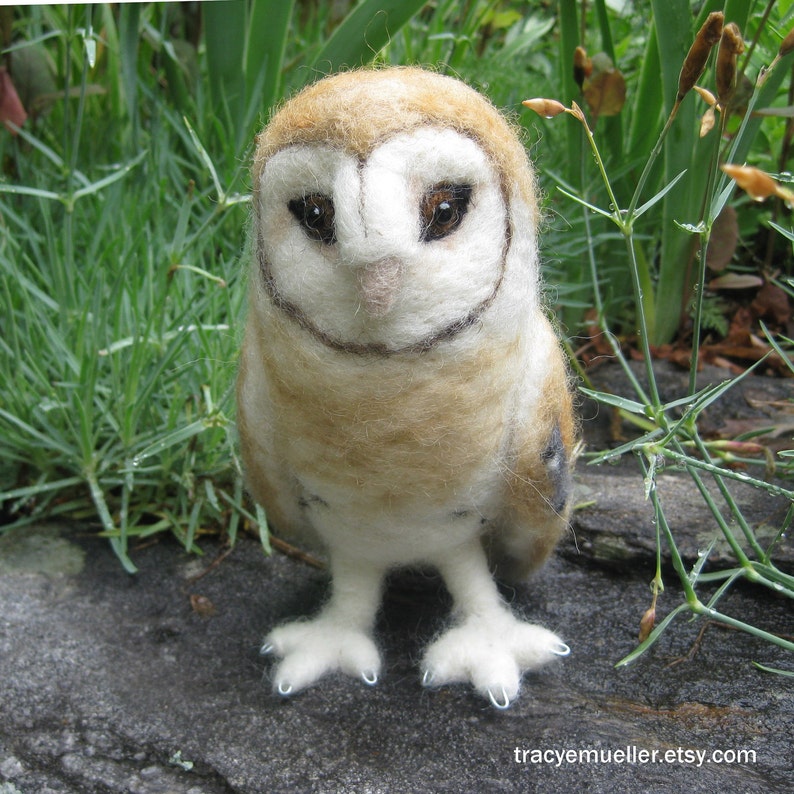 Mr. Barn Owl, needle felted bird sculpture image 1
