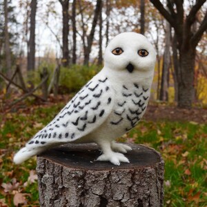 Mr. Snowy Owl, needle felted bird sculpture 12 inches image 1