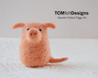 Kit, Needle Felting Piggy, beginners complete animal wool fiber pig kit