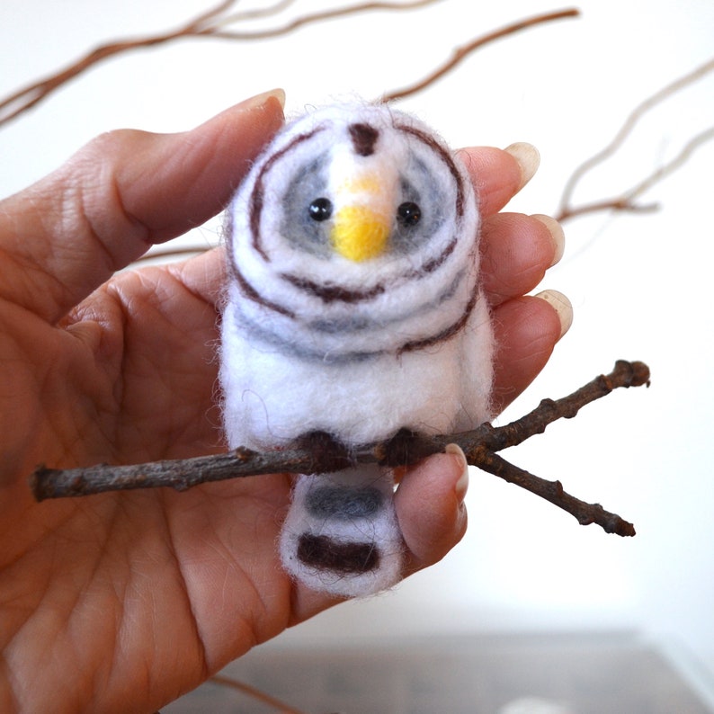 3 available to ship, Barred Owl bird ornament, needle felted sculpture image 2