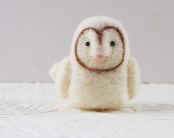 Owlkitts, needle felted white bird animal fiber art