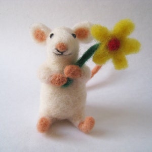 Mouse blossom, needle felted animal fiber art