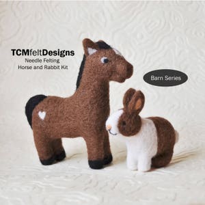 Needle Felting Kit, Horse and Rabbit Barn Series, Beginner/Intermediate Level Fiber Art Kit image 1