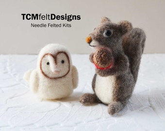 2 Needle Felting Kits, 1 beginner kit and 1 intermediate/advanced squirrel kit