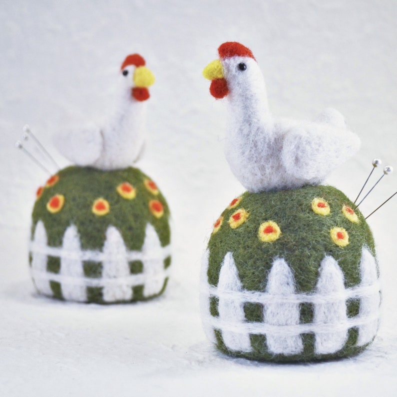 Needle Felting chicken Pincushion Kit wool fiber kit for Etsy