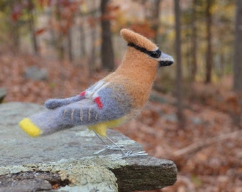 Mr. Cedar Waxwing, needle felted bird sculpture