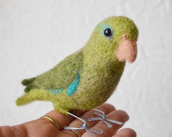 Mr. Green Rumped Parrotlet needle felted bird, wool fiber art animal sculpture
