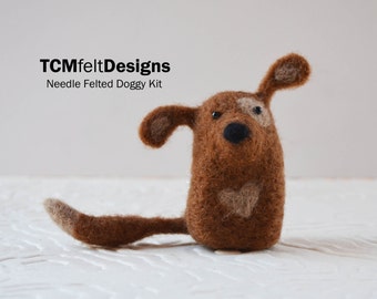 Needle felting Doggy kit, Complete DIY animal kit for beginner