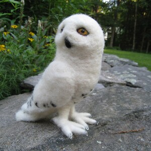 Mr. Snowy Owl, needle felted bird sculpture 12 inches image 4
