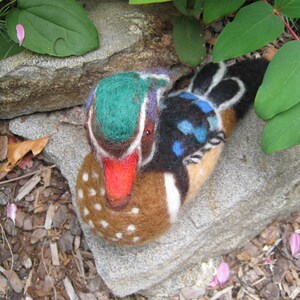 Mr. Wood Duck, needle felted bird sculpture image 4