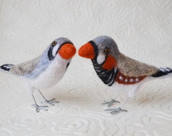 Mr. or Mrs. Zebra Finch, needle felted pet bird sculpture