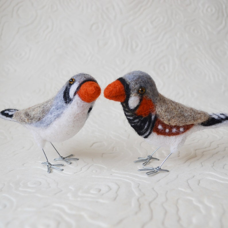 Mr. or Mrs. Zebra Finch, needle felted pet bird sculpture image 1