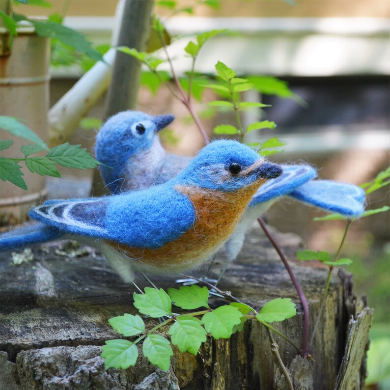 Bluebird family, needle felted bird sculpture image 4