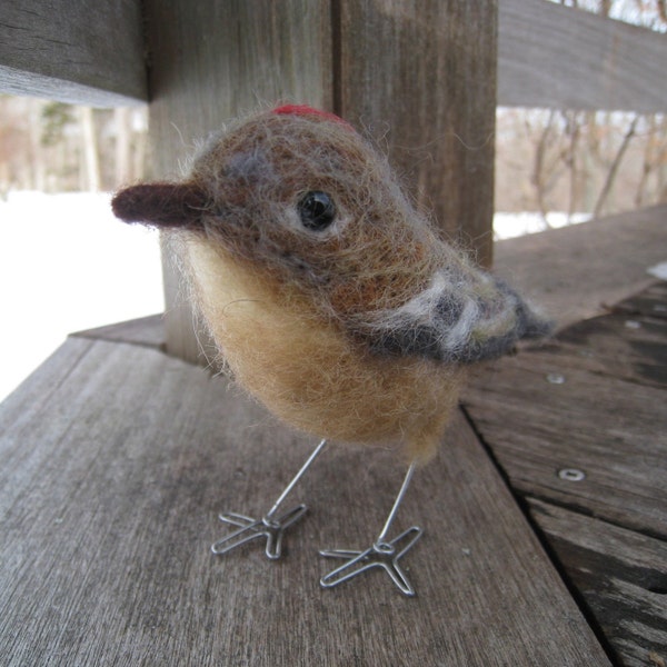 Mr. Ruby-crowned Kinglet, needle felted bird