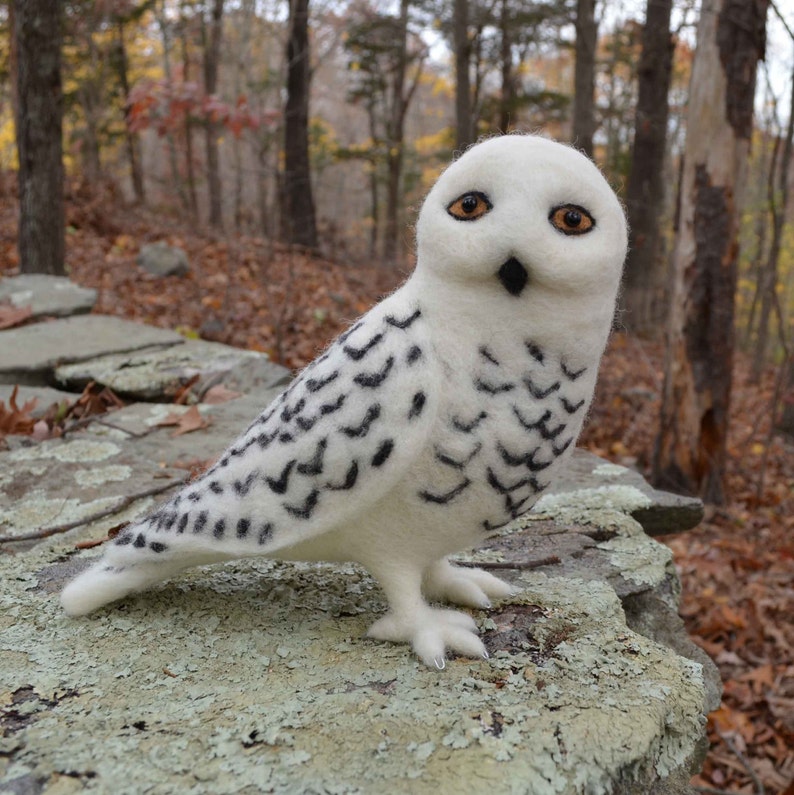 Mr. Snowy Owl, needle felted bird sculpture 12 inches image 3
