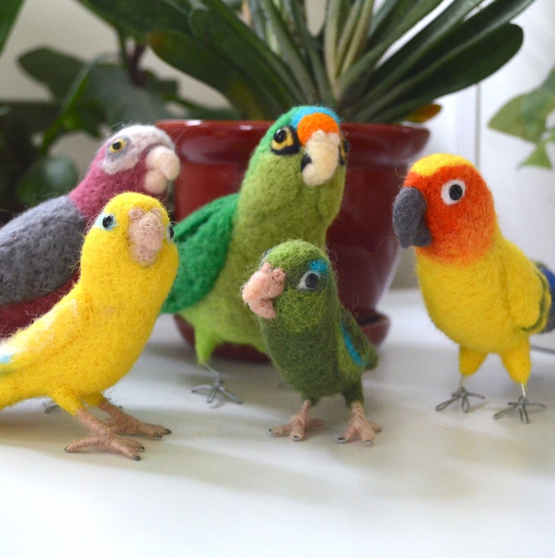 Mr. Yellow Parrotlet with wool legs and feet, needle felted bird, wool fiber art bird sculpture image 6