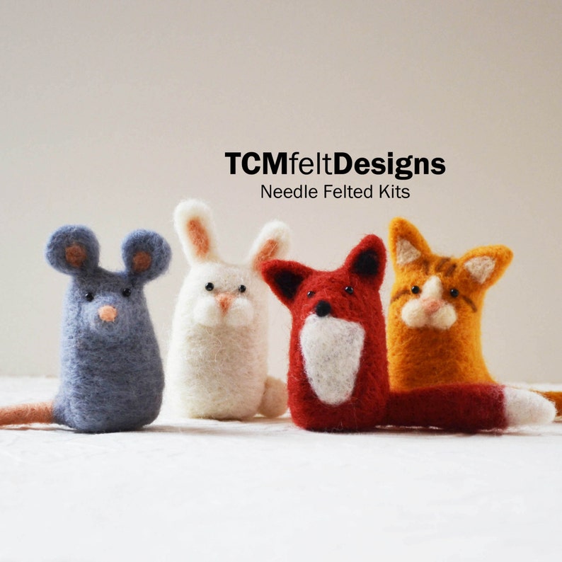 4 needle felting animal kits wool DIY complete fiber art kits Etsy
