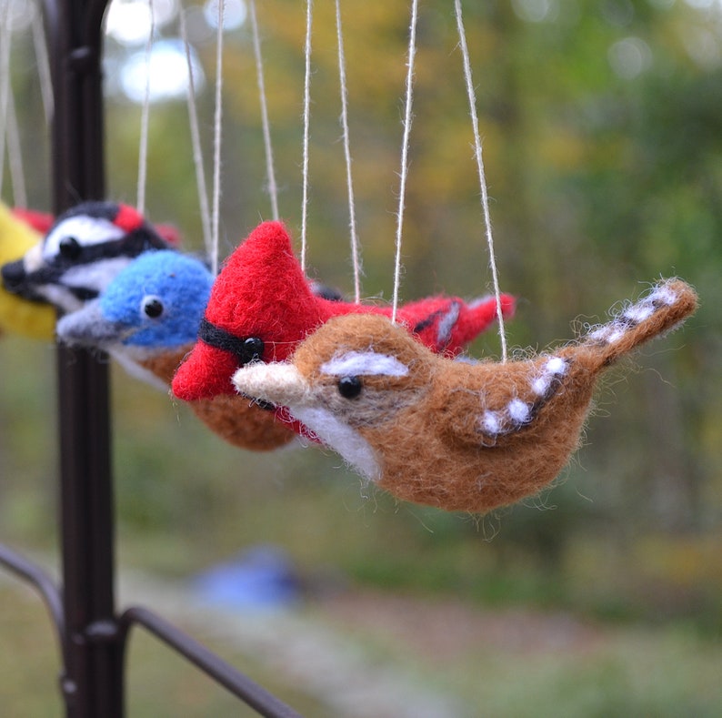 16 available to ship, Song bird ornaments, needle felted wool sculpture image 1
