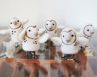 Dancing barn owls, needle felted sculpture