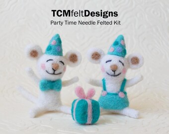 Party Time needle felting kit, advanced beginner / intermediate wool fiber animal art sculpture craft
