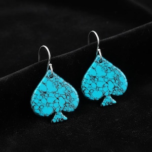 Blue Turquoise Gibbsite Spade Dangle Earrings: Native American Jewelry Gifts, Lightweight Bold Statement