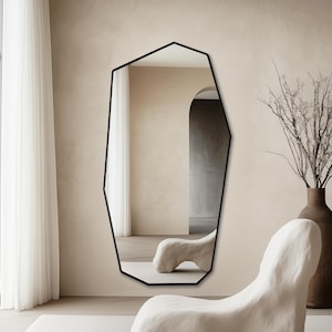 Aurora&#39;&#39; Modern Full Length Mirror, Large Elegant Mirror with Black Wooden Frame, Chic and Stylish Statement Floor Mirror
