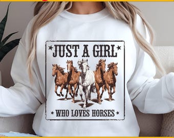 Girl Who Loves Horses PNG, Retro Western Sublimation (Instant Download)